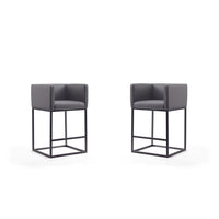 Manhattan Comfort - Tabouret de comptoir Embassy 52 cm style milieu du siècle moderne, revêtement en similicuir gris et noir, lot de 2-Tabouret de comptoir moderne du milieu du siècle avec dossier parfait pour le bar et la cuisine. Ensemble de 2