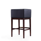 Manhattan Comfort Kingsley 21" Mid-Century Modern Faux Leather Upholstered Bar Stool - Black and Dark Walnut - 2 Pack-Seat Height: 30"'