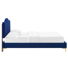 Modway Juniper - Lit plateforme complet en velours haute performance avec capitonnage vertical et pieds en métal doré - Marine-Poutre centrale renforcée et jambes de soutien