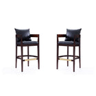 Manhattan Comfort Ritz 22" Mid-Century Modern Faux Leather Upholstered Bar Stool - Black and Dark Walnut - 2 Pack-Mid-Century Modern Barstool with Backseat Perfect for Bar and Kitchen Use. Set of 2