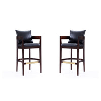 Manhattan Comfort - Ritz tabouret de bar moderne du milieu du siècle de 22 po en similicuir noir et noyer foncé, lot de 2-Tabouret de bar moderne du milieu du siècle avec banquette arrière parfait pour un bar et une cuisine. Ensemble de 2
