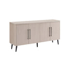 Manhattan Comfort Jodie 64.6" Mid-Century Modern Sideboard - Whitewashed Oak-Sophisticated Black Metal Handles