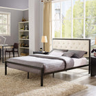 Modway Mia Fabric Queen Bed - Brown Beige-Steel rod mattress support system