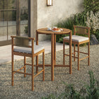 Modway Eleni 3-Piece Outdoor Teak Wood Bar Set - Natural Sail-Woven Rope Backrest Accents