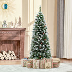 HOMCOM 5' Snow-Flocked Pencil Christmas Tree with Pine Cones and Berries - Green-The tree is sprayed with artificial snow for a wintry ambiance 