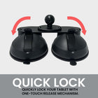 Mighty Mount Heavy Duty Cradle Mount for Tablet/iPad - Dual Suction Cup Mount-Quick lock: Quickly Lock your tablet with one-touch release mechanism