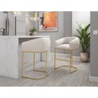 Manhattan Comfort Louvre 21" Mid-Century Modern Faux Leather Upholstered Barstool - Cream and Titanium Gold-20" L x 22" W x 40" H