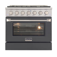 Kucht 36" KNG Series Pro Style Natural Gas Range - Stainless Steel/Cement Grey-Cook and bake like a pro with the extra-large convection oven that offers 4.2 cu. ft. of capacity, a 5-rack configuration, and an extra-large viewing window