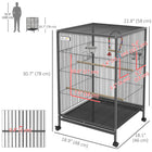 PawHut 31" H Rolling Bird Cage with 5 Doors, Swing, Stainless Steel Bowls and Removable Tray - Grey-Includes two wooden perches and stained steel bowls 