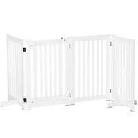 PawHut Free Standing Wooden 4 Panel Pet Gate with Door - White-Made of MDF, robust gate 