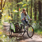 Aosom - Remorque de vélo 2 places pour enfants 2-en-1 poussette double pour bébé - vert-Dispose d’un harnais de sécurité à cinq points réglable pour la sécurité de l’enfant 
