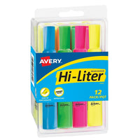 Avery Hi-Liter Chisel Tip Tank-Style Highlighters - Assorted Colours - 12 Pack-Molded chisel tip won't fray or mush