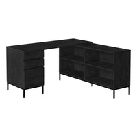 Monarch Specialties 7493 60" Computer Desk - Black Oak L-Shaped Corner-This computer desk in a black oak wood-look laminate has a space-saving, L-shaped design intended for placement in a corner.