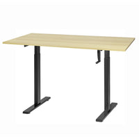 Ezywork - Bureau assis-debout réglable en hauteur Manual 55" (140 cm) - Structure noire / Plateau en bois clair-Cadre de bureau réglable en hauteur par manivelle