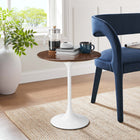 Modway Lippa 20" Round Wood Side Table - White/Walnut-Chip-Resistant Metal Pedestal Base