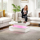 HOMCOM LED Coffee Table with 2 Drawers - White-Open shelf for display, two drawers for hidden organization