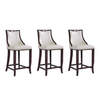 Manhattan Comfort - Emperor tabouret de bar traditionnel 19" en similicuir capitonné - blanc perle et noyer - lot de 3-Tabouret de bar traditionnel avec dossier parfait pour une utilisation au bar et dans la cuisine. Ensemble de 3