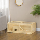 PawHut Wooden Hamster Cage with Sliding Tray for Gerbils - Natural Wood-Openable top for easy access