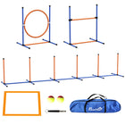 PawHut Dog Agility Training Equipment 4-Piece Set with Adjustable Hurdle and Jump Ring-4-piece set includes weave poles, pause box, hurdle and jumping ring 