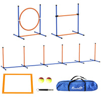 PawHut Dog Agility Training Equipment 4-Piece Set with Adjustable Hurdle and Jump Ring-4-piece set includes weave poles, pause box, hurdle and jumping ring 