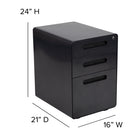 Flash Furniture Ergonomic 3-Drawer Locking Legal/Letter Mobile Filing Cabinet - Black-Designed to fit under most tables and desks