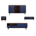 Manhattan Comfort Duane Mid-Century Modern TV Stand, Sideboard, Coffee Table and End Table - Dark Brown and Navy Blue - Set of 4-Set of 4 - Mid-Century Modern Living Room Set. Includes: Sideboard, TV Stand, Coffee Table and End Table