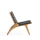 Manhattan Comfort Maintenon 25.79" Industry Chic Faux Leather Upholstered Accent Chair - Black and Nature-The Weaved Faux Leather Accent Chair Invites For a Comfort Chill and Brings Style and Statement to your Living Space