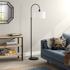 Hudson&Canal - Lampadaire Veronica Arc avec abat-jour en tissu - Bronze noirci/blanc-Associé à un abat-jour en tissu tambour blanc