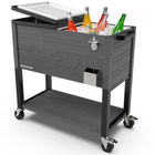 Permasteel 80 qt Wood Grain Rolling Patio Cooler with Divider - Grey-Additional features: Bottle opener, cap catcher