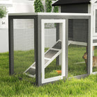 PawHut 49" Wooden Rabbit Hutch with Slant Roof and Run - Grey-Heavy duty wire keeps your bunnies inside and safe while keeping other animals out 