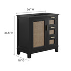 Modway Dixie 36" Solid Wood Bathroom Vanity Cabinet - Black-Open Weave Rattan Detail