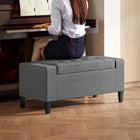 HOMCOM Rectangular Tufted Linen Storage Ottoman Bench with Flip Top - Grey-Easy Assembly Required