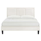 Modway - Sofia Lit plateforme Queen en velours haute performance avec capitonnage vertical et pieds effilés en bois noir - Blanc-Pieds en bois noir effilés