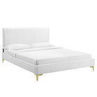 Modway Peyton Performance Velvet Full Platform Bed with Gold Metal Legs - White-Stain-Resistant Performance Velvet