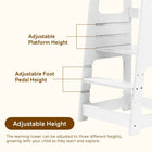 MotionGrey Blessy Toddler Tower - Adjustable Learning Kitchen Helper Step Stool with Safety Rail - White-Built with secure railings, anti-tip structure, and smooth rounded edges to ensure maximum safety during use