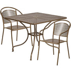 35.5'' Square Gold Indoor-Outdoor Steel Patio Table Set with 2 Round Back Chairs [CO-35SQ-03CHR2-GD-GG]-Set Includes Table and 2 Chairs