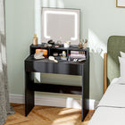 HOMCOM Makeup Vanity Desk with Mirror and Lights - 29.5" L x 15" W x 53.1" H - Black-Large, sustainable copper-free mirror offers clear reflections 