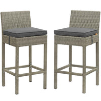 Modway - Conduit Terrasse extérieure Rotin en osier Tabouret de bar - Charbon gris clair - Ensemble de 2-Tabouret de bar extérieur moderne