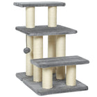 PawHut - Escalier pour chien à 3 niveaux avec poteaux à griffer en sisal pour petit animal - blanc et gris-Supporte jusqu'à 22 lb (10 kg) grâce à un panneau de particules épais, assurant une structure stable 