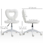 HOMCOM - Chaise de bureau sans accoudoirs en polaire Motif cœur - Blanc-Roues et siège pivotants améliorent la mobilité dans tout le bureau