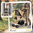 PawHut - Poussette pour chien pliage en un clic, poussette pour animal de compagnie avec porte-gobelet, 4 roues, transport de voyage avec freins, café-Coussin amovible pour divers besoins 
