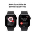 Apple - Watch Series 11 - 42 mm - GPS - Boîtier en aluminium Noir de jais avec Bracelet sport Noir, M / G-Écran en verre ultradurable offrant 2x plus de résistance aux égratignures qu’Apple Watch Series 1010. Elle est aussi étanche jusqu’à 50 mètres et résistante à la poussière (IP6X)