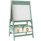 Qaba - Chevalet d’art 3-en-1 double face pour enfants avec rouleau de papier - vert-Le chevalet double face comprend un tableau noir, un tableau blanc et un support pour rouleau de papier 