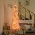 HOMCOM 6' Pre-Lit Slim Snow-Flocked Artificial Christmas Tree - Pink-Sprayed with artificial snow to add wintry appearance 