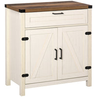 HOMCOM 29.9" L Sideboard Buffet Cabinet for Farmhouse Kitchen - White-Farmhouse design with barn style door makes your home more appealing