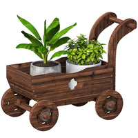 Outsunny - Boîte de jardinière en bois en forme de chariot-Présente un design rustique de brouette, ajoutant un charme vintage à votre jardin
