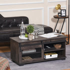 HOMCOM Farmhouse Coffee Table with Sliding Barn Door - Dark Brown-Adjustable shelf allows you more freedom to organize your storage space