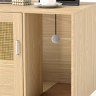 PawHut Cat Litter Box Enclosure with Rattan Door and Scratching Pad - Oak-Entrance includes scratching pad and toy ball for cat's use 