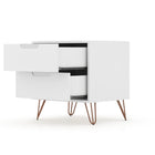 Manhattan Comfort - Rockefeller Table de nuit 2 tiroirs style mi-siècle moderne 51 cm - Blanc - Lot de 2-Pieds évasés en fil métallique à la mode pour une durabilité accrue
