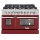 Kucht 48" KNG Series Pro Style Propane Gas Range - Stainless Steel/Red-This professional-class range features two 20,000-BTU dual burners with simmer, two 12,000-BTU burners, two 9,000-BTU burners, and two 6,000-BTU burners